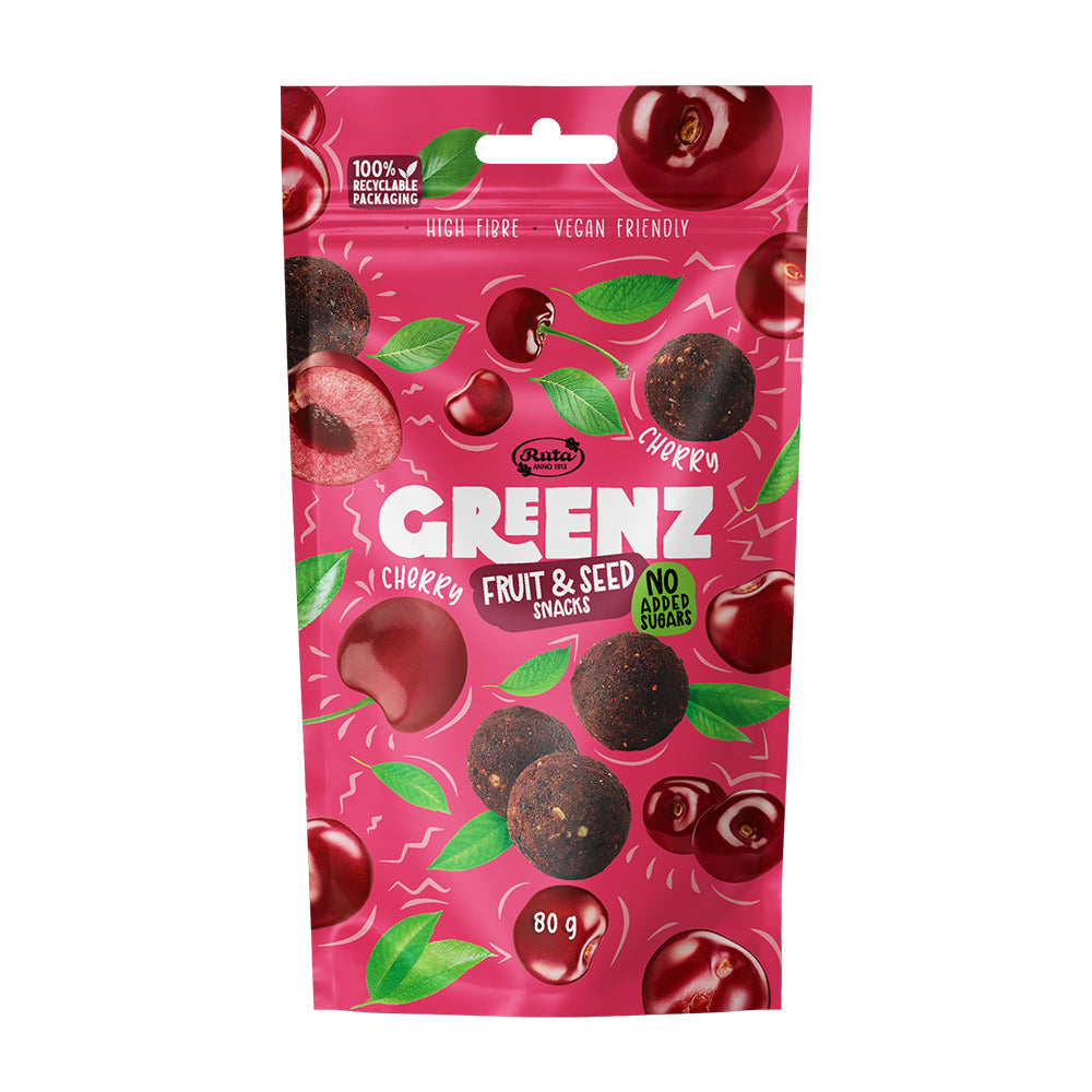 Vaisių ir sėklų užkandžiai su vyšniomis „Greenz cherry“