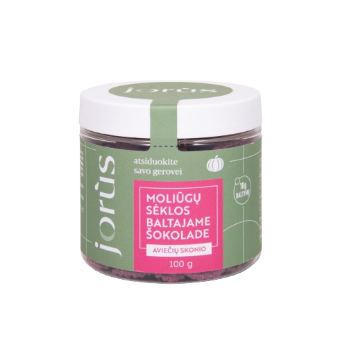 Aviečių skonio moliūgų sėklos baltajame šokolade