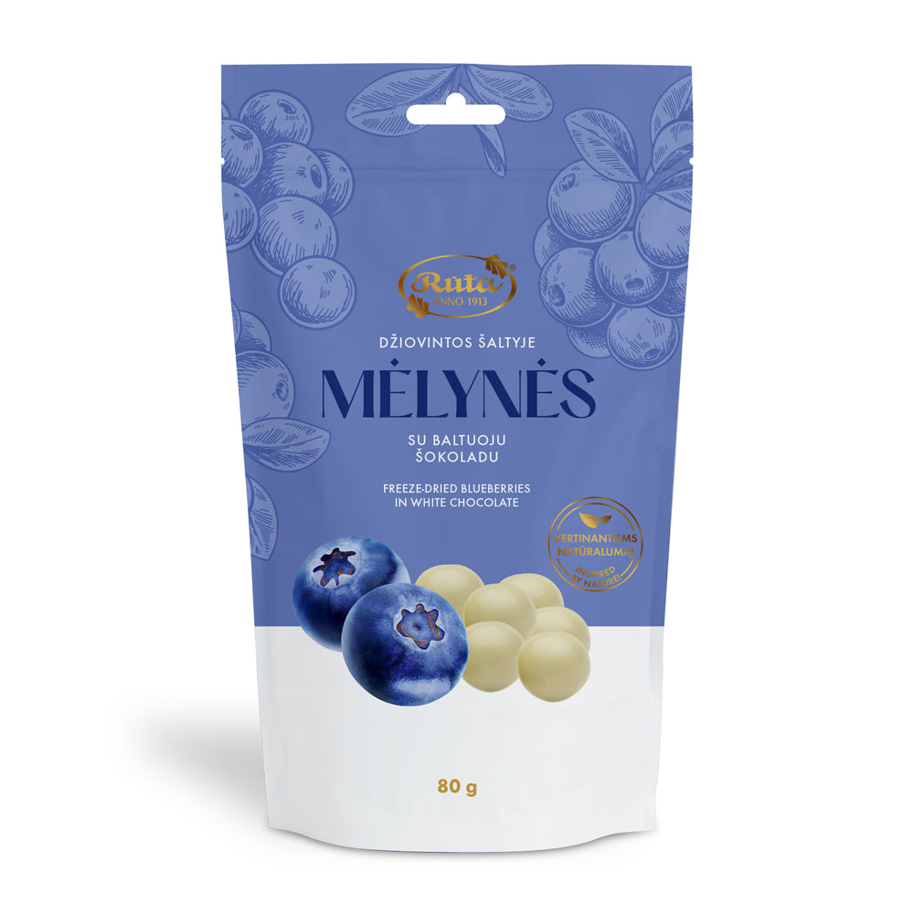 Džiovintos šaltyje mėlynės su baltuoju šokoladu