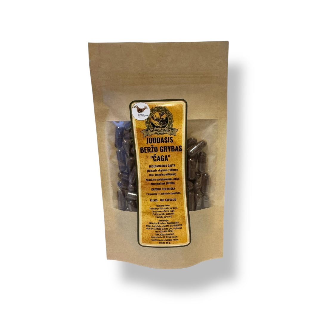 Juodasis beržo grybas Chaga Kapsulėmis