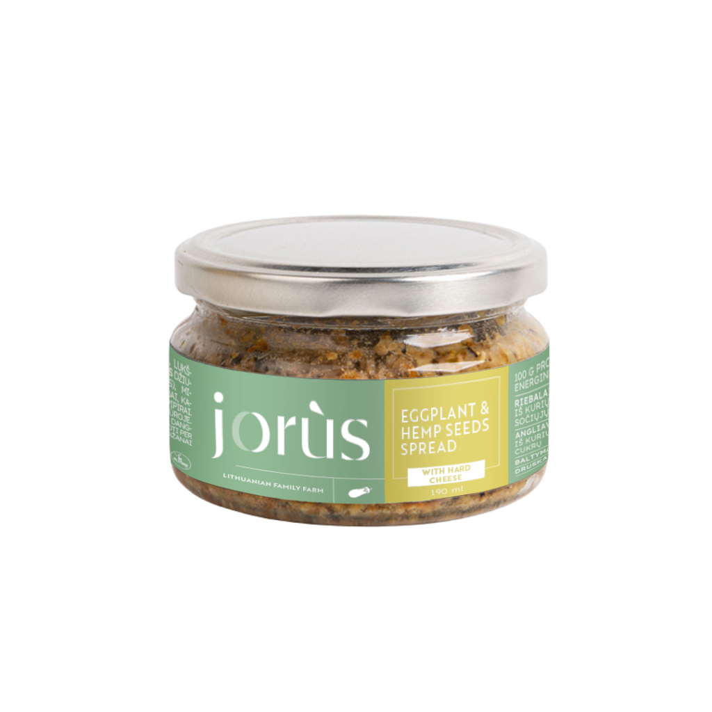 Baklažanų ir kanapių sėklų užtepėlė su kietu sūriu Džiugas