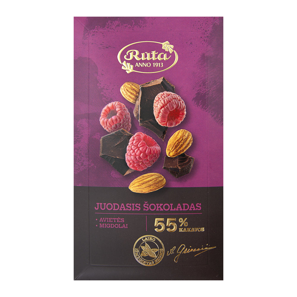 Juodasis šokoladassu avietėmis ir migdolais