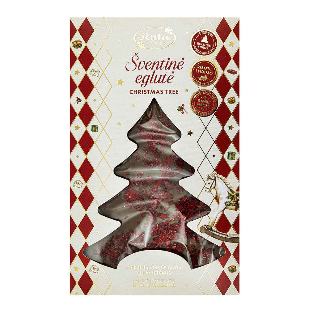 Pieninis šokoladas su avietėmis „Šventinė eglutė“