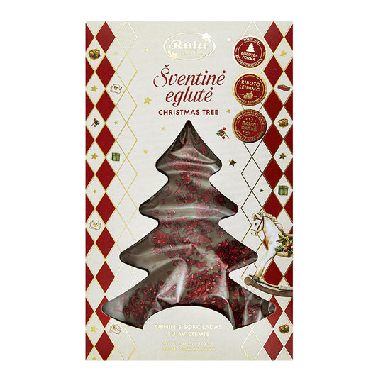 Pieninis šokoladas su avietėmis „Šventinė eglutė“
