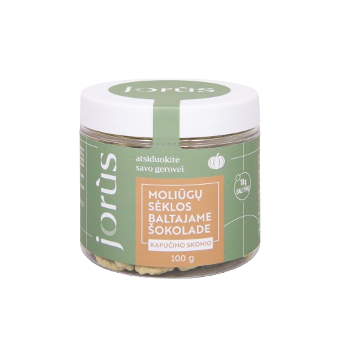Kapučino skonio moliūgų sėklos baltajame šokolade