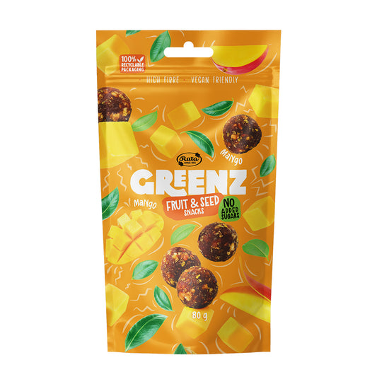Vaisių ir sėklų užkandžiai su mangais „Greenz mango“